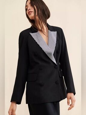 Avec Les Filles Rhinestone Tuxedo Blazer Small Black